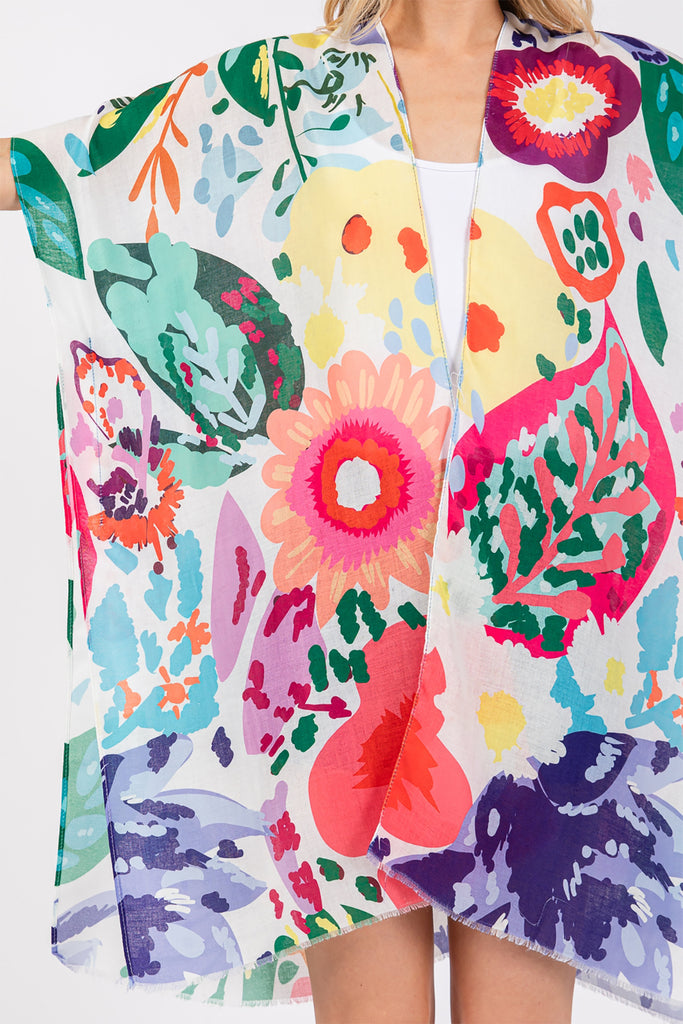 MULTI COLOR FLOWER PRINT KIMONO