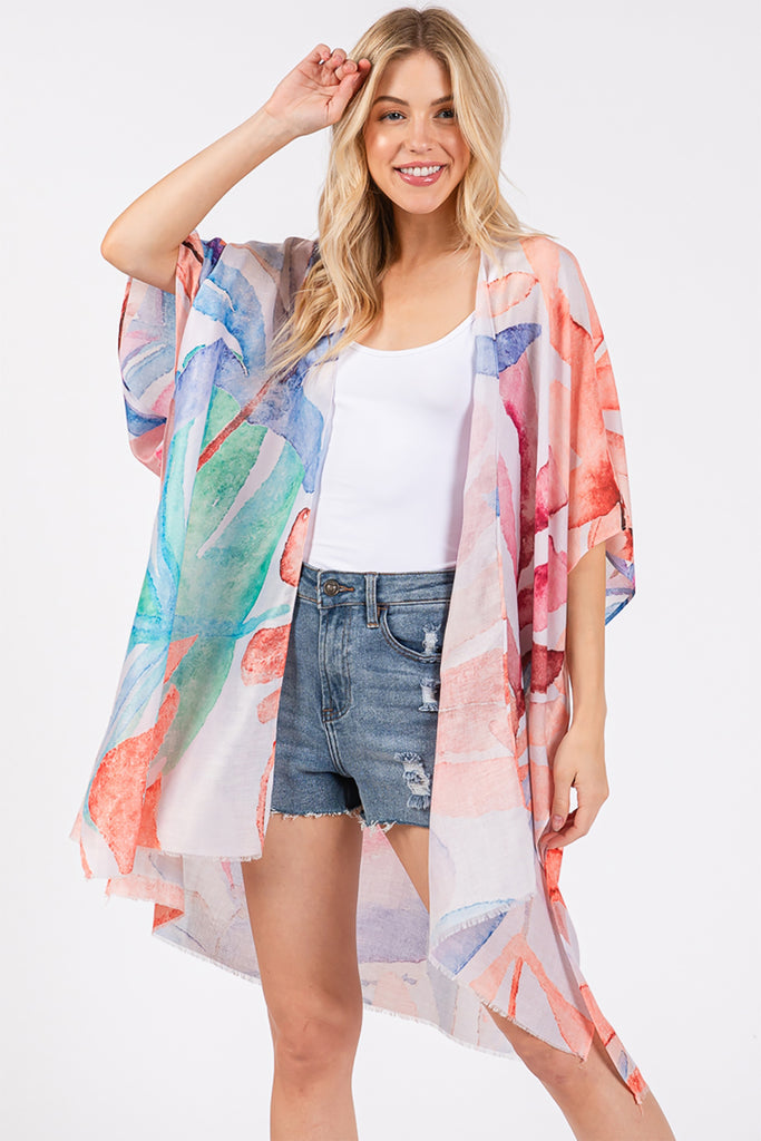 WATERCOLOR LEAVES PRINT KIMONO