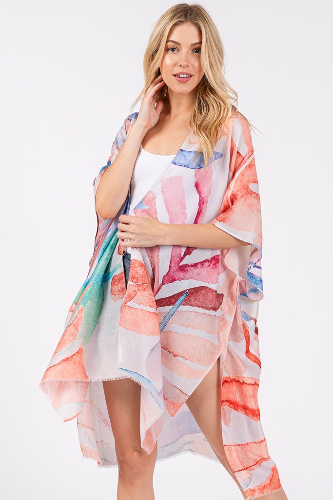 WATERCOLOR LEAVES PRINT KIMONO