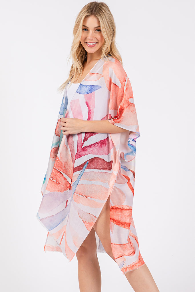 WATERCOLOR LEAVES PRINT KIMONO