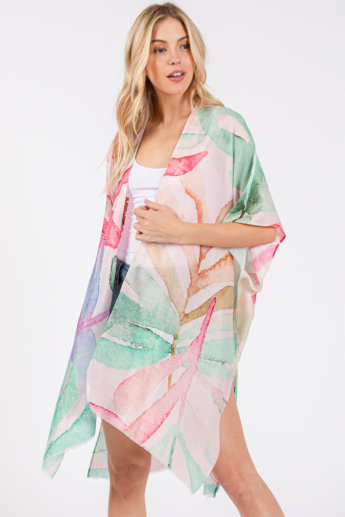 WATERCOLOR LEAVES PRINT KIMONO