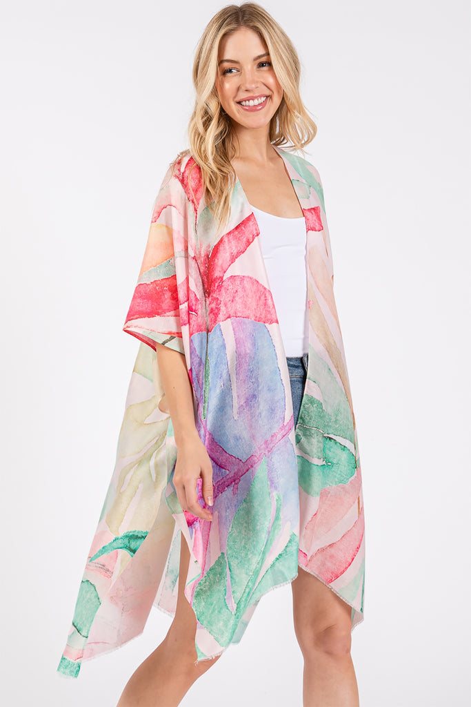 WATERCOLOR LEAVES PRINT KIMONO