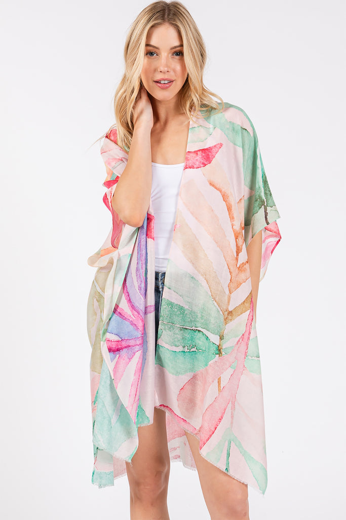 WATERCOLOR LEAVES PRINT KIMONO