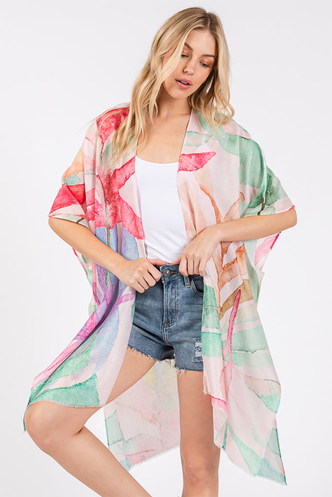 WATERCOLOR LEAVES PRINT KIMONO