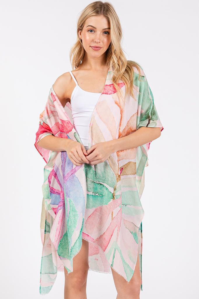 WATERCOLOR LEAVES PRINT KIMONO