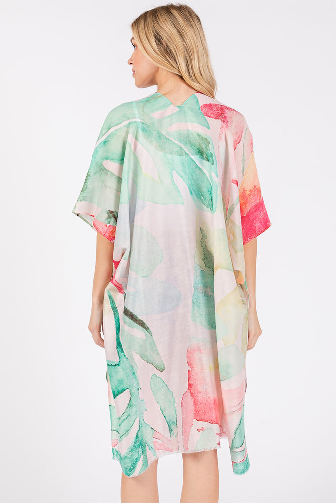 WATERCOLOR LEAVES PRINT KIMONO