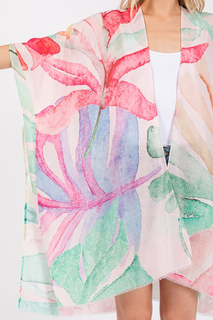 WATERCOLOR LEAVES PRINT KIMONO