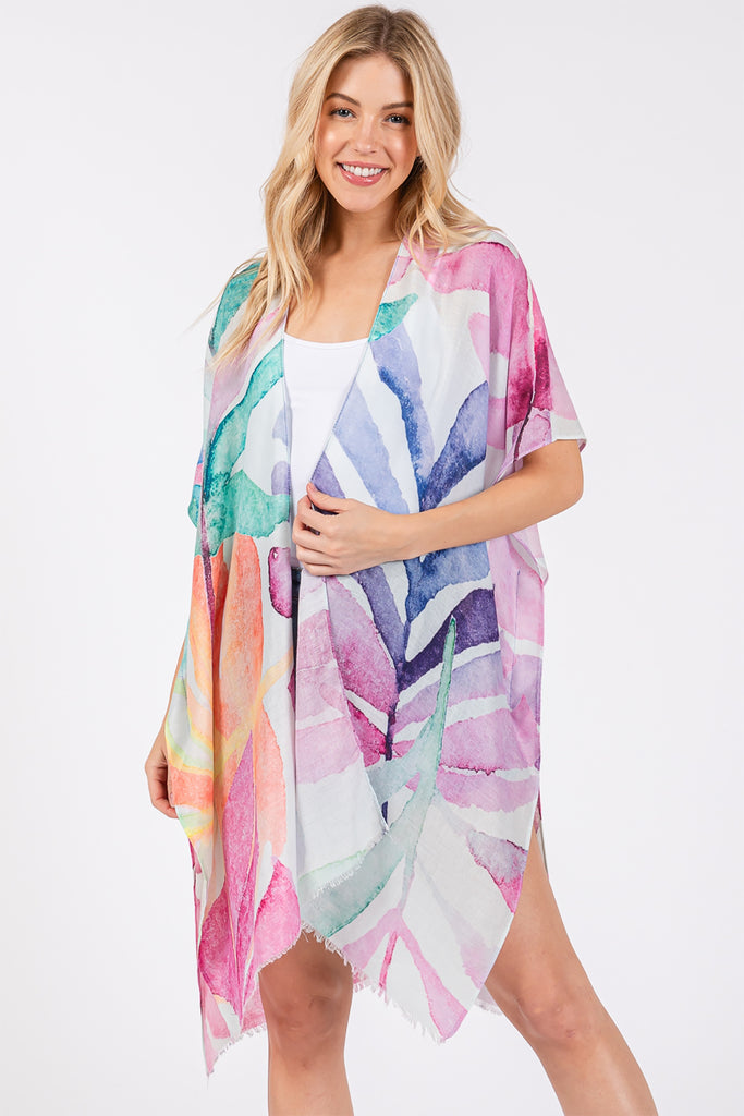 WATERCOLOR LEAVES PRINT KIMONO