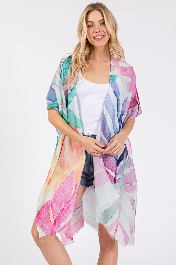 WATERCOLOR LEAVES PRINT KIMONO