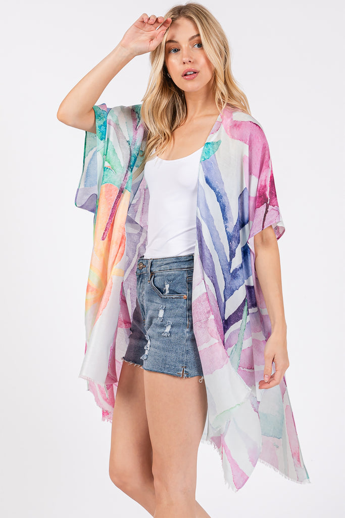 WATERCOLOR LEAVES PRINT KIMONO