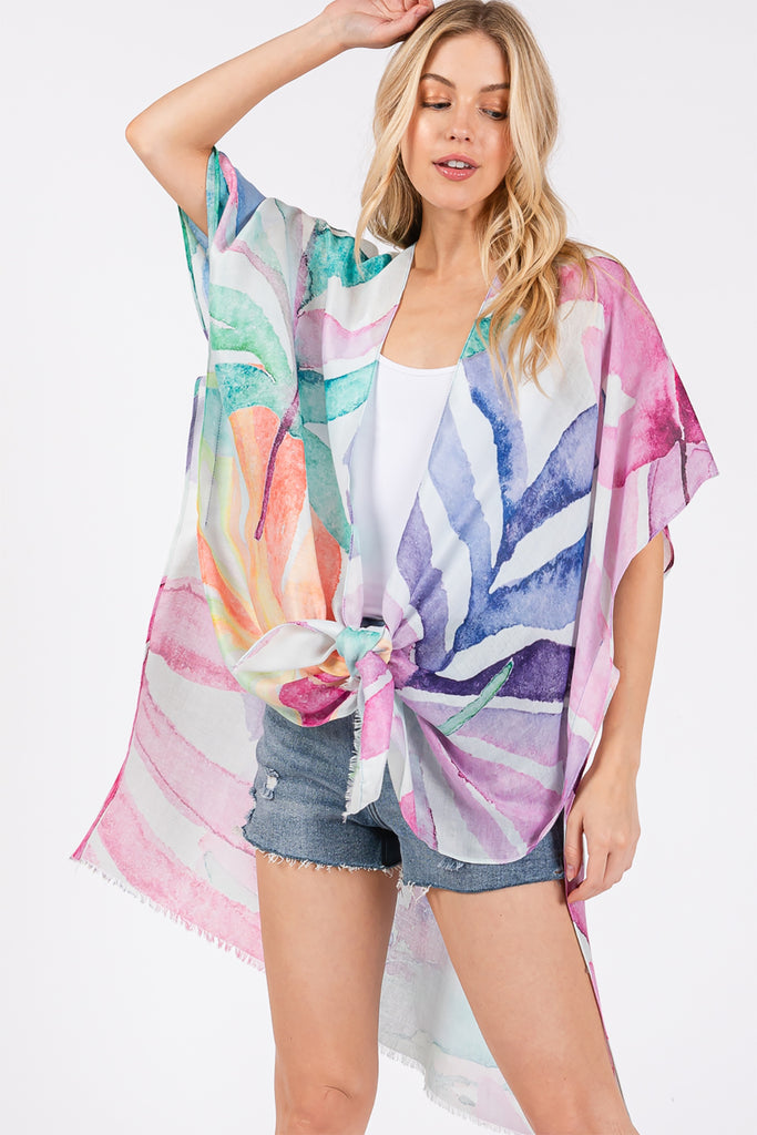 WATERCOLOR LEAVES PRINT KIMONO