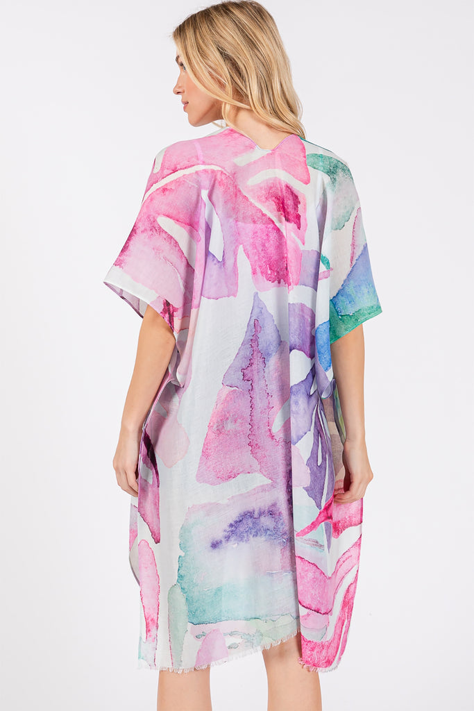 WATERCOLOR LEAVES PRINT KIMONO