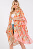 TWO TONES TRIM ABSTRACT PRINT SILKY FEEL KIMONO