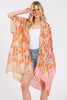 TWO TONES TRIM ABSTRACT PRINT SILKY FEEL KIMONO