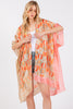 TWO TONES TRIM ABSTRACT PRINT SILKY FEEL KIMONO