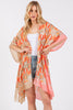 TWO TONES TRIM ABSTRACT PRINT SILKY FEEL KIMONO