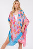 TWO TONES TRIM ABSTRACT PRINT SILKY FEEL KIMONO