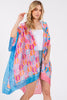 TWO TONES TRIM ABSTRACT PRINT SILKY FEEL KIMONO