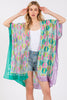 TWO TONES TRIM ABSTRACT PRINT SILKY FEEL KIMONO