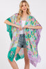 TWO TONES TRIM ABSTRACT PRINT SILKY FEEL KIMONO