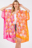 TWO TONES TRIM ABSTRACT PRINT SILKY FEEL KIMONO