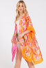 TWO TONES TRIM ABSTRACT PRINT SILKY FEEL KIMONO