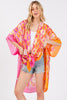 TWO TONES TRIM ABSTRACT PRINT SILKY FEEL KIMONO