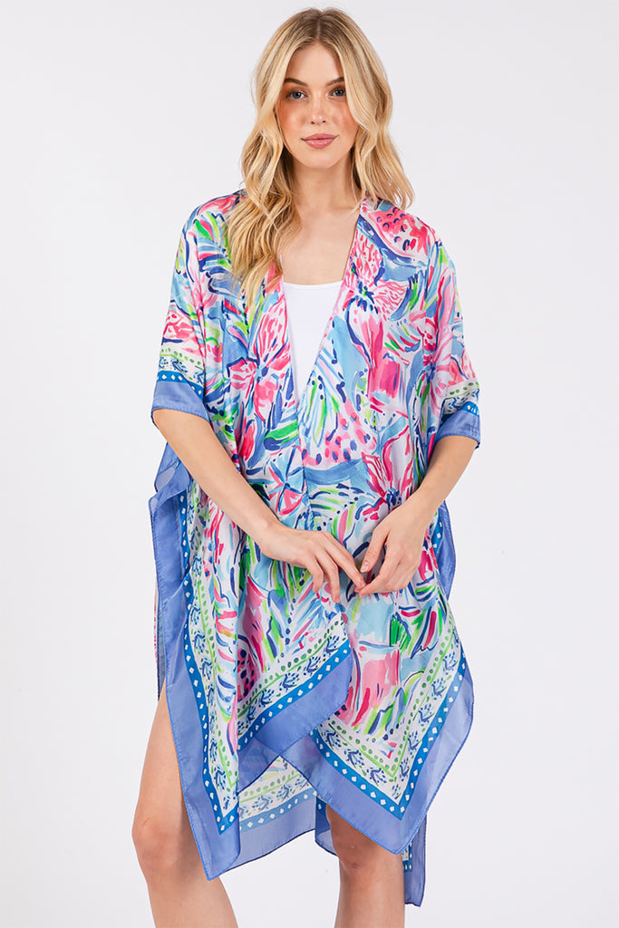 FLOWER PRINT SILKY FEEL KIMONO