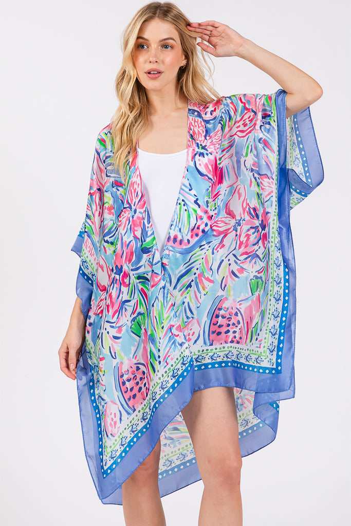 FLOWER PRINT SILKY FEEL KIMONO