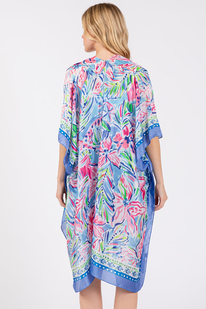 FLOWER PRINT SILKY FEEL KIMONO