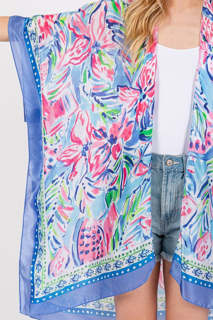 FLOWER PRINT SILKY FEEL KIMONO