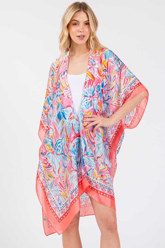 FLOWER PRINT SILKY FEEL KIMONO