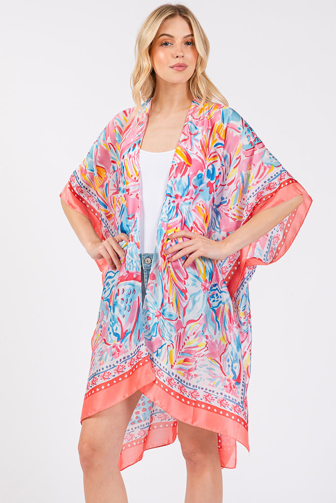 FLOWER PRINT SILKY FEEL KIMONO