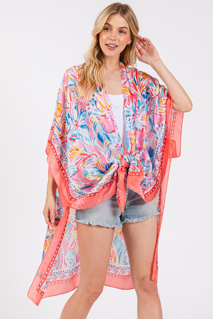 FLOWER PRINT SILKY FEEL KIMONO