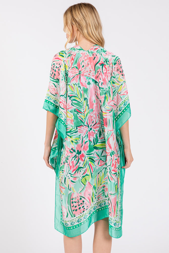 FLOWER PRINT SILKY FEEL KIMONO