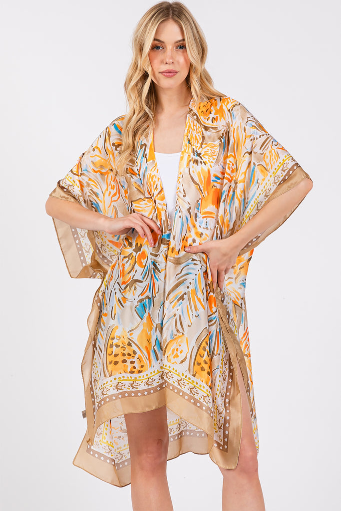 FLOWER PRINT SILKY FEEL KIMONO