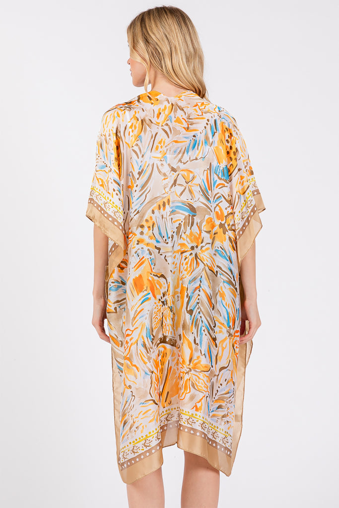 FLOWER PRINT SILKY FEEL KIMONO