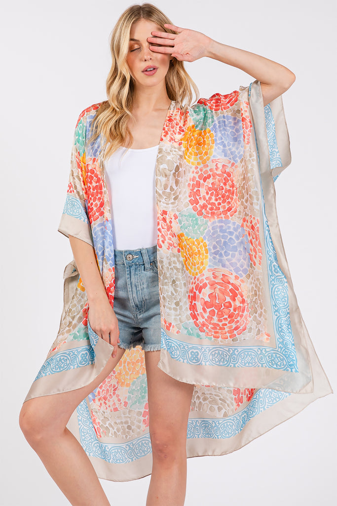 ABSTRACT PRINT SILKY FEEL KIMONO