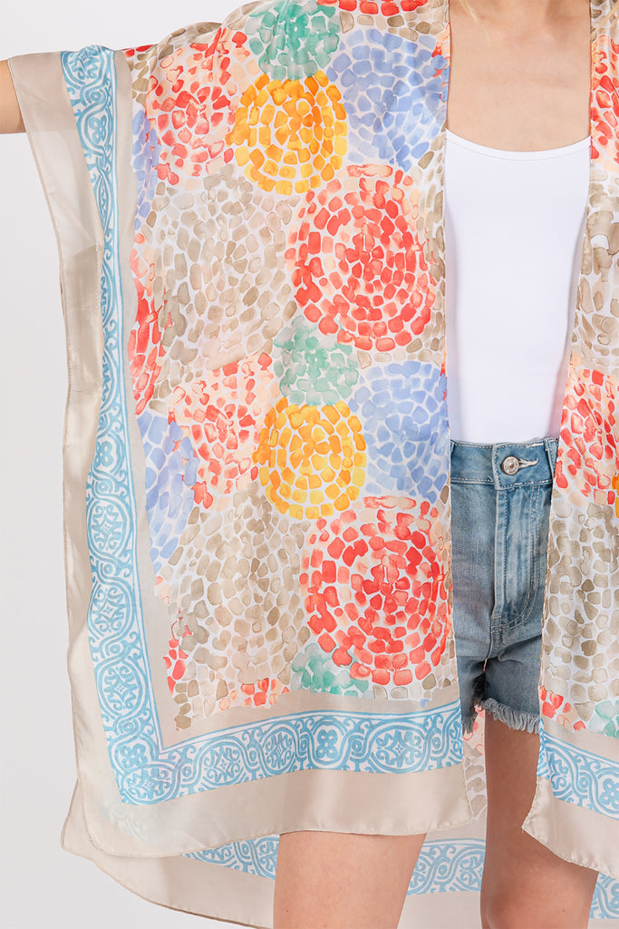 ABSTRACT PRINT SILKY FEEL KIMONO