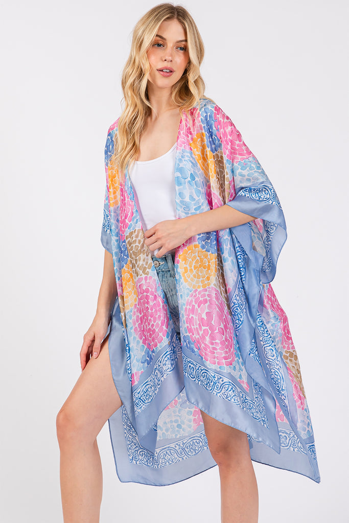 ABSTRACT PRINT SILKY FEEL KIMONO