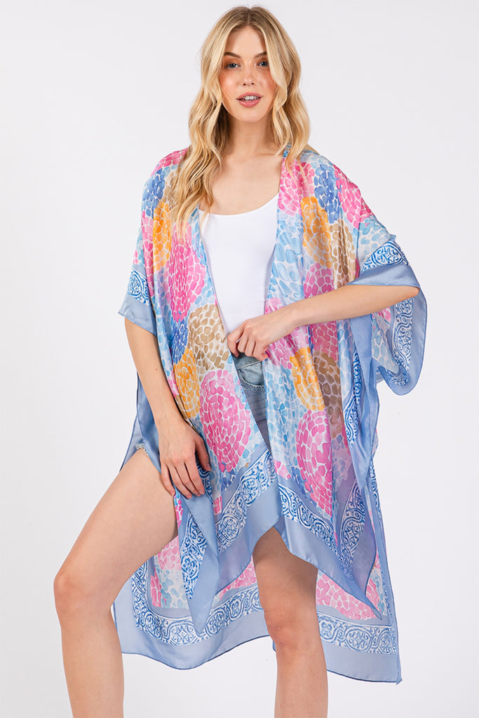 ABSTRACT PRINT SILKY FEEL KIMONO