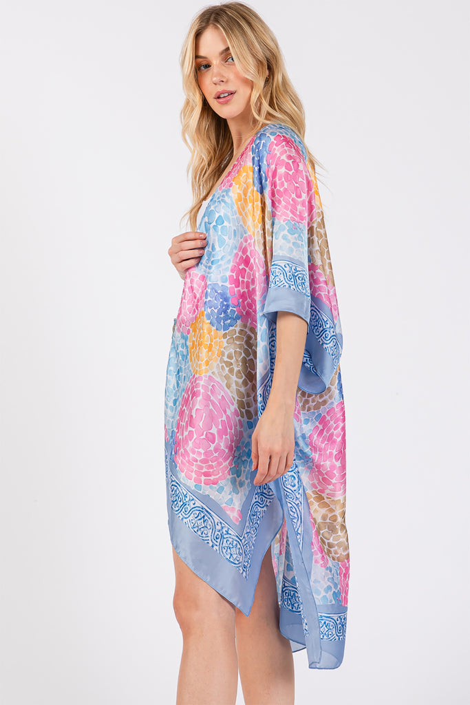 ABSTRACT PRINT SILKY FEEL KIMONO