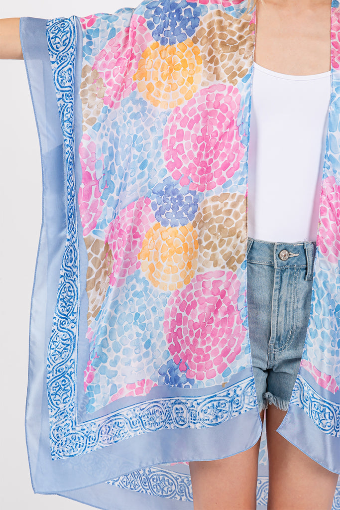 ABSTRACT PRINT SILKY FEEL KIMONO