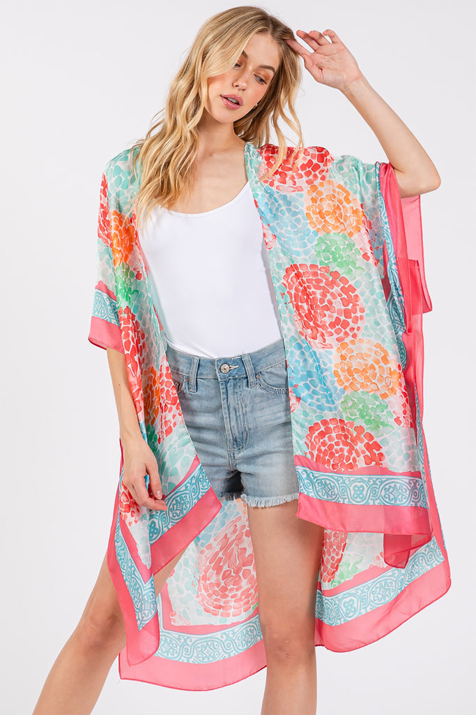 ABSTRACT PRINT SILKY FEEL KIMONO