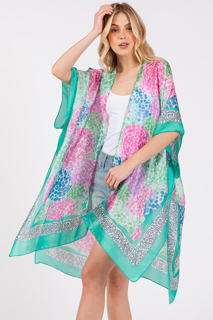 ABSTRACT PRINT SILKY FEEL KIMONO