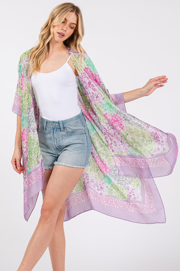 ABSTRACT PRINT SILKY FEEL KIMONO