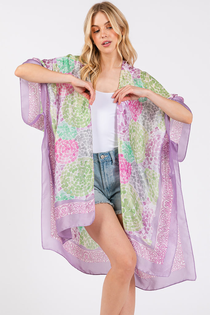 ABSTRACT PRINT SILKY FEEL KIMONO