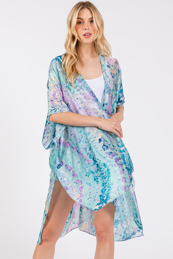 ABSTRACT PRINT SILKY FEEL KIMONO