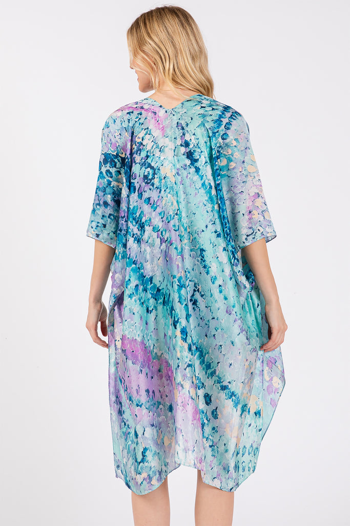 ABSTRACT PRINT SILKY FEEL KIMONO