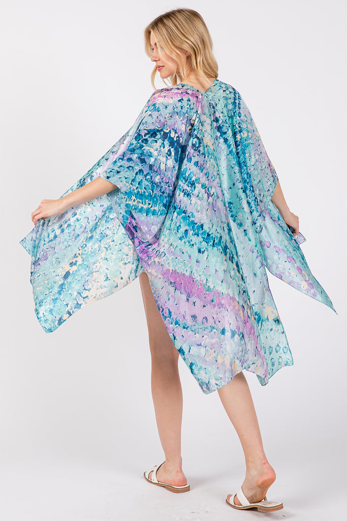 ABSTRACT PRINT SILKY FEEL KIMONO